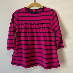 Primary T-shirt dress pink with navy stripes 6 - 12 Months